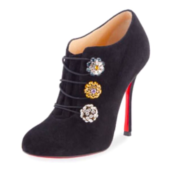 🌺CHRISTIAN LOUBOUTIN🌺 Black Suede Bijoux Booties Size: 35.5 - Picture 1 of 14